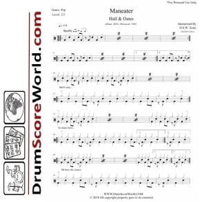Hall and Oates - Maneater  - Drum Sheet + Play-Along Track